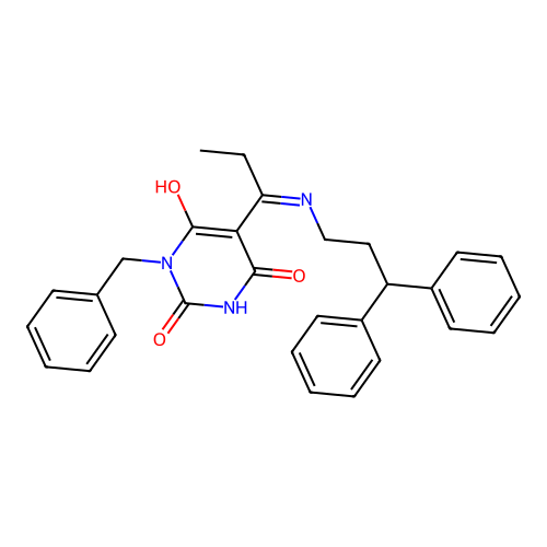 1-benzyl-5-[1-(3,3-diphenylpropylamino)propylidene]-1,3-diazinane-2,4,6-trione structure