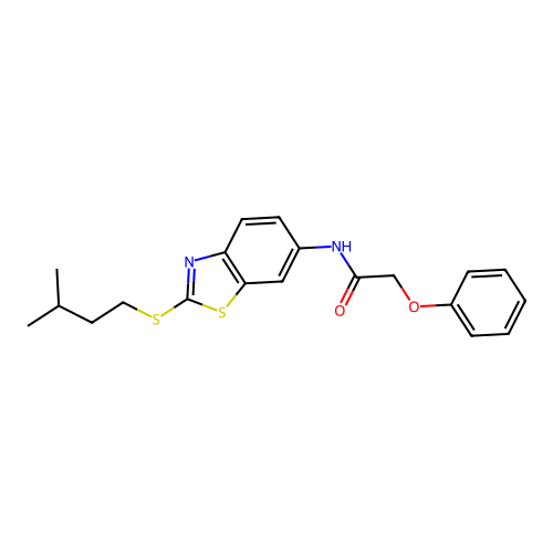 N-{2-[(3-methylbutyl)sulfanyl]-1,3-benzothiazol-6-yl}-2-phenoxyacetamide structure