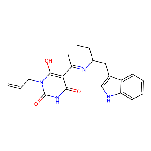 (Z)-5-(1-((1-(1H-indol-3-yl)butan-2-yl)amino)ethylidene)-1-allylpyrimidine-2,4,6(1H,3H,5H)-trione structure