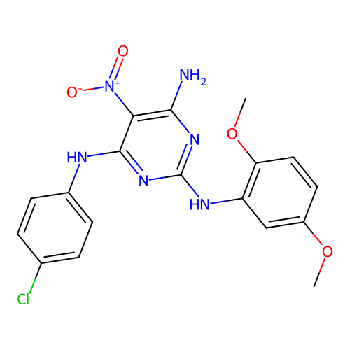 4-N-(4-chlorophenyl)-2-N-(2,5-dimethoxyphenyl)-5-nitropyrimidine-2,4,6-triamine structure