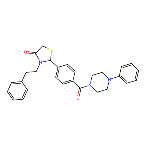 3-phenethyl-2-[4-(4-phenylpiperazine-1-carbonyl)phenyl]-1,3-thiazolidin-4-one structure