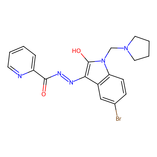 N-[[5-bromo-2-oxo-1-(pyrrolidin-1-ylmethyl)indol-3-ylidene]amino]pyridine-2-carboxamide structure