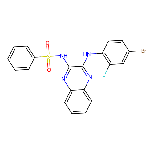 N-(3-((4-bromo-2-fluorophenyl)amino)quinoxalin-2-yl)benzenesulfonamide structure