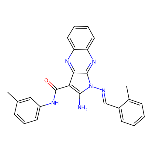 (E)-2-amino-1-((2-methylbenzylidene)amino)-N-(m-tolyl)-1H-pyrrolo[2,3-b]quinoxaline-3-carboxamide structure