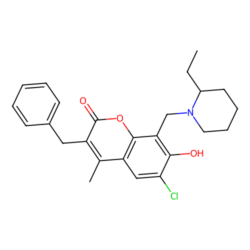 3-benzyl-6-chloro-8-[(2-ethyl-1-piperidinyl)methyl]-7-hydroxy-4-methyl-2H-chromen-2-one structure