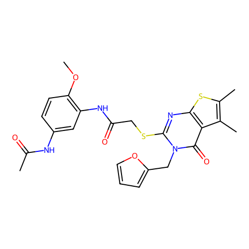 N-(5-acetamido-2-methoxyphenyl)-2-((3-(furan-2-ylmethyl)-5,6-dimethyl-4-oxo-3,4-dihydrothieno[2,3-d]pyrimidin-2-yl)thio)acetamide structure