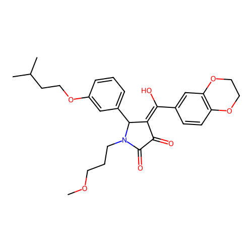 (4E)-4-[2,3-dihydro-1,4-benzodioxin-6-yl(hydroxy)methylidene]-1-(3-methoxypropyl)-5-[3-(3-methylbutoxy)phenyl]pyrrolidine-2,3-dione structure