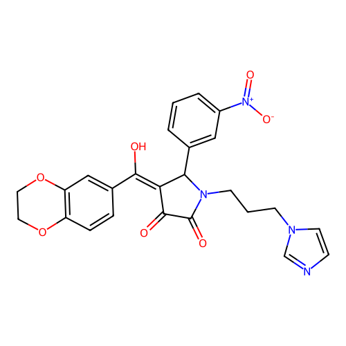 (4E)-4-[2,3-dihydro-1,4-benzodioxin-6-yl(hydroxy)methylidene]-1-(3-imidazol-1-ylpropyl)-5-(3-nitrophenyl)pyrrolidine-2,3-dione structure