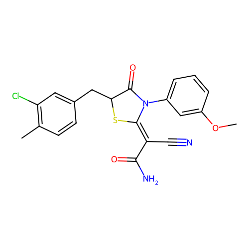 (Z)-2-(5-(3-chloro-4-methylbenzyl)-3-(3-methoxyphenyl)-4-oxothiazolidin-2-ylidene)-2-cyanoacetamide structure