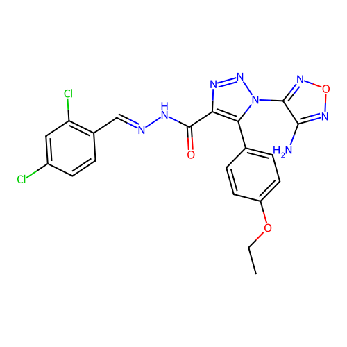 (E)-1-(4-amino-1,2,5-oxadiazol-3-yl)-N'-(2,4-dichlorobenzylidene)-5-(4-ethoxyphenyl)-1H-1,2,3-triazole-4-carbohydrazide structure