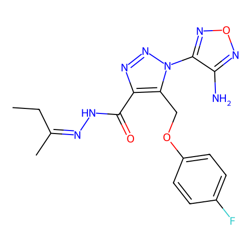 (Z)-1-(4-amino-1,2,5-oxadiazol-3-yl)-N'-(butan-2-ylidene)-5-((4-fluorophenoxy)methyl)-1H-1,2,3-triazole-4-carbohydrazide structure