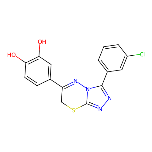 4-[3-(3-chlorophenyl)-7H-[1,2,4]triazolo[3,4-b][1,3,4]thiadiazin-6-yl]benzene-1,2-diol structure