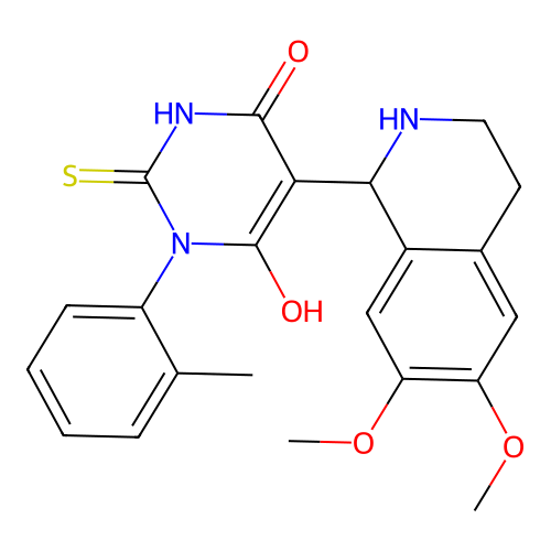 5-(6,7-dimethoxy-1,2,3,4-tetrahydroisoquinolin-1-yl)-6-hydroxy-2-thioxo-3-(o-tolyl)-2,3-dihydropyrimidin-4(1H)-one structure