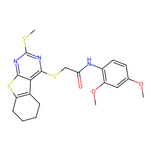 N-(2,4-dimethoxyphenyl)-2-((2-(methylthio)-5,6,7,8-tetrahydrobenzo[4,5]thieno[2,3-d]pyrimidin-4-yl)thio)acetamide structure