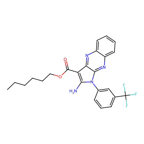 hexyl 2-amino-1-(3-(trifluoromethyl)phenyl)-1H-pyrrolo[2,3-b]quinoxaline-3-carboxylate structure
