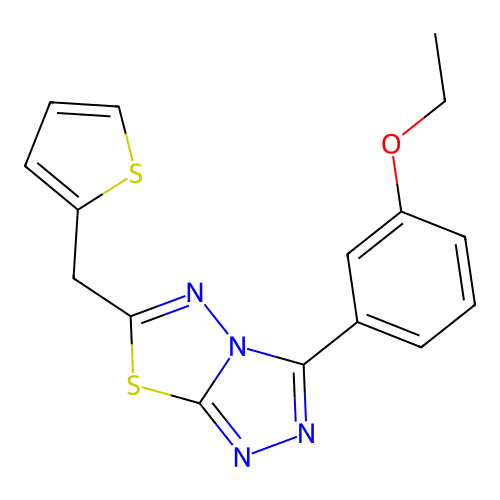 3-(3-ethoxyphenyl)-6-(thiophen-2-ylmethyl)-[1,2,4]triazolo[3,4-b][1,3,4]thiadiazole structure