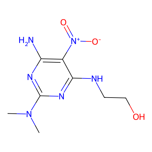 2-(6-Amino-2-dimethylamino-5-nitro-pyrimidin-4-ylamino)-ethanol structure