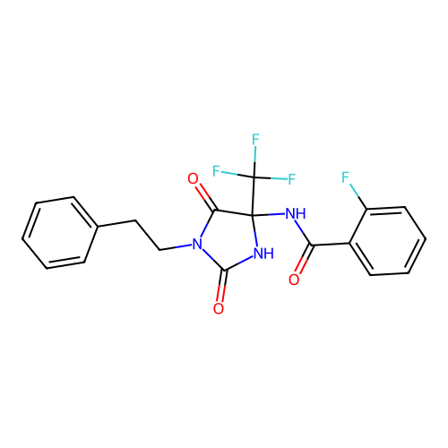 N-(2,5-dioxo-1-phenethyl-4-(trifluoromethyl)imidazolidin-4-yl)-2-fluorobenzamide structure