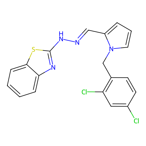 (E)-2-(2-((1-(2,4-dichlorobenzyl)-1H-pyrrol-2-yl)methylene)hydrazinyl)benzo[d]thiazole structure