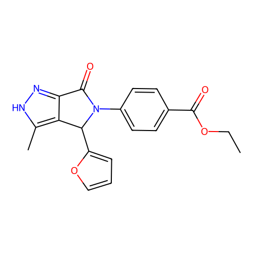 ethyl 4-(4-(furan-2-yl)-3-methyl-6-oxopyrrolo[3,4-c]pyrazol-5(1H,4H,6H)-yl)benzoate structure