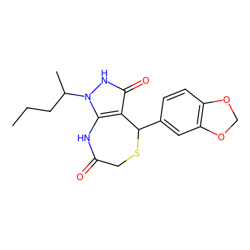 4-(1,3-benzodioxol-5-yl)-1-pentan-2-yl-4,8-dihydro-2H-pyrazolo[3,4-e][1,4]thiazepine-3,7-dione structure
