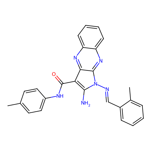 (E)-2-amino-1-((2-methylbenzylidene)amino)-N-(p-tolyl)-1H-pyrrolo[2,3-b]quinoxaline-3-carboxamide structure