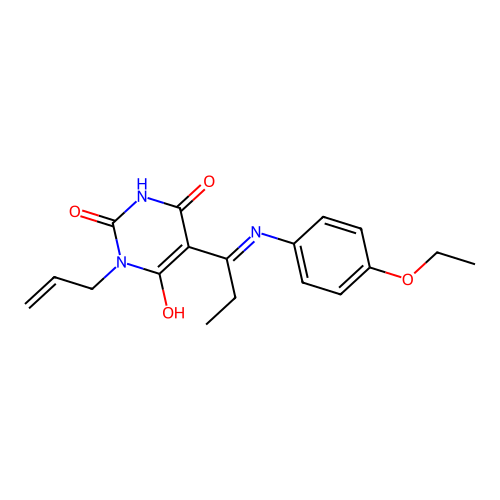 (E)-1-allyl-5-(1-((4-ethoxyphenyl)amino)propylidene)pyrimidine-2,4,6(1H,3H,5H)-trione structure