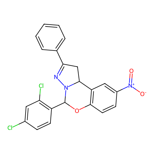 5-(2,4-dichlorophenyl)-9-nitro-2-phenyl-1,10b-dihydropyrazolo[1,5-c][1,3]benzoxazine structure