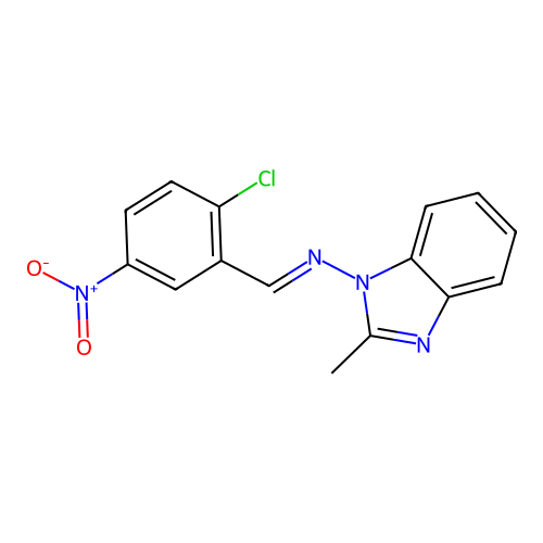 N-[(E)-(2-chloro-5-nitrophenyl)methylidene]-2-methyl-1H-benzimidazol-1-amine structure