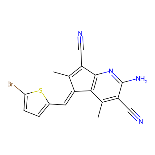 (5E)-2-amino-5-[(5-bromothiophen-2-yl)methylidene]-4,6-dimethylcyclopenta[b]pyridine-3,7-dicarbonitrile structure