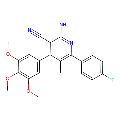 2-amino-6-(4-fluorophenyl)-5-methyl-4-(3,4,5-trimethoxyphenyl)pyridine-3-carbonitrile structure