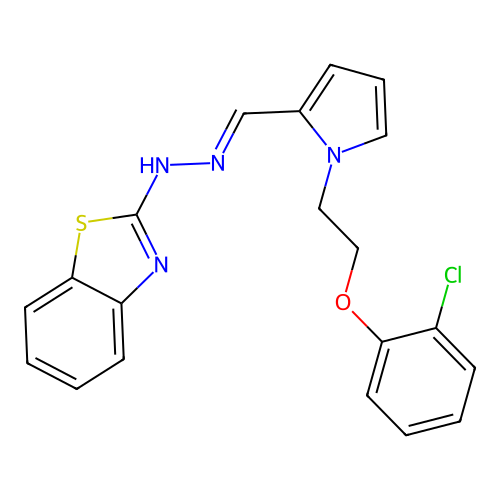 (2Z)-2-[(2E)-({1-[2-(2-chlorophenoxy)ethyl]-1H-pyrrol-2-yl}methylidene)hydrazinylidene]-2,3-dihydro-1,3-benzothiazole structure