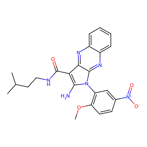 2-amino-N-isopentyl-1-(2-methoxy-5-nitrophenyl)-1H-pyrrolo[2,3-b]quinoxaline-3-carboxamide structure
