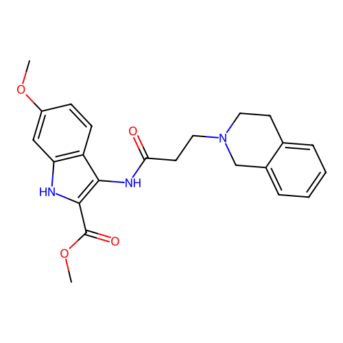 Methyl 3-[3-(3,4-dihydro-1H-isoquinolin-2-yl)propanoylamino]-6-methoxy-1H-indole-2-carboxylate structure