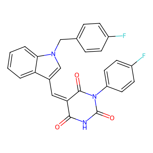 (5Z)-1-(4-fluorophenyl)-5-[[1-[(4-fluorophenyl)methyl]indol-3-yl]methylidene]-1,3-diazinane-2,4,6-trione structure