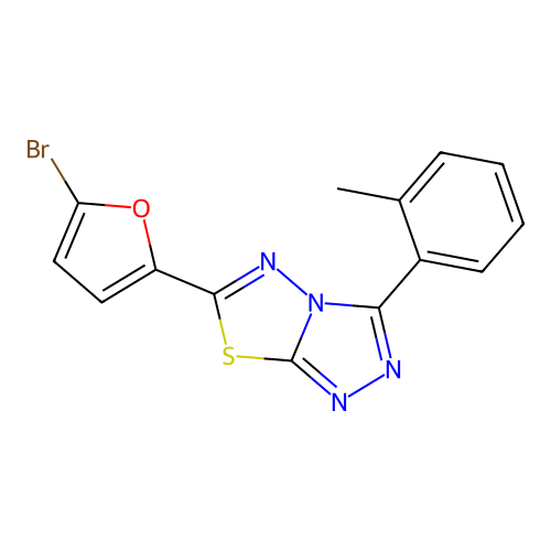 6-(5-Bromofuran-2-yl)-3-(2-methylphenyl)[1,2,4]triazolo[3,4-b][1,3,4]thiadiazole structure