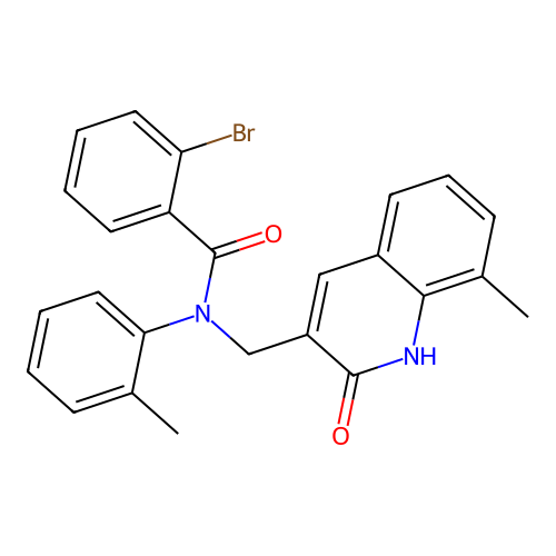 2-bromo-N-[(8-methyl-2-oxo-1H-quinolin-3-yl)methyl]-N-(2-methylphenyl)benzamide structure
