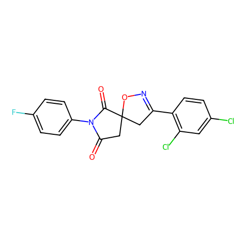 3-(2,4-dichlorophenyl)-7-(4-fluorophenyl)-1-oxa-2,7-diazaspiro[4.4]non-2-ene-6,8-dione structure