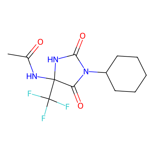 N-[1-cyclohexyl-2,5-dioxo-4-(trifluoromethyl)imidazolidin-4-yl]acetamide structure