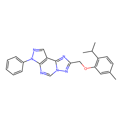 2-((2-isopropyl-5-methylphenoxy)methyl)-7-phenyl-7H-pyrazolo[4,3-e][1,2,4]triazolo[1,5-c]pyrimidine structure
