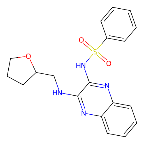 N-{3-[(Tetrahydro-furan-2-ylmethyl)-amino]-quinoxalin-2-yl}-benzenesulfonamide structure