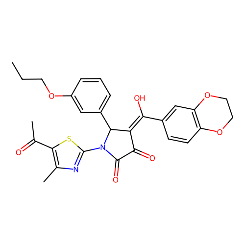 (4E)-1-(5-acetyl-4-methyl-1,3-thiazol-2-yl)-4-[2,3-dihydro-1,4-benzodioxin-6-yl(hydroxy)methylidene]-5-(3-propoxyphenyl)pyrrolidine-2,3-dione structure