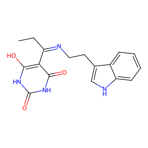 5-[1-[2-(1H-indol-3-yl)ethylamino]propylidene]-1,3-diazinane-2,4,6-trione structure