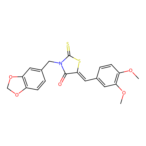 (5Z)-3-(1,3-benzodioxol-5-ylmethyl)-5-(3,4-dimethoxybenzylidene)-2-thioxo-1,3-thiazolidin-4-one structure