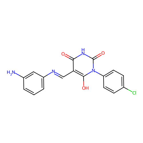 (5E)-5-[(3-aminoanilino)methylidene]-1-(4-chlorophenyl)-1,3-diazinane-2,4,6-trione structure