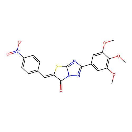 (5Z)-5-(4-nitrobenzylidene)-2-(3,4,5-trimethoxyphenyl)[1,3]thiazolo[3,2-b][1,2,4]triazol-6(5H)-one structure