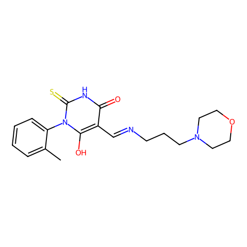 (5E)-1-(2-methylphenyl)-5-({[3-(morpholin-4-yl)propyl]amino}methylidene)-2-sulfanylpyrimidine-4,6(1H,5H)-dione structure