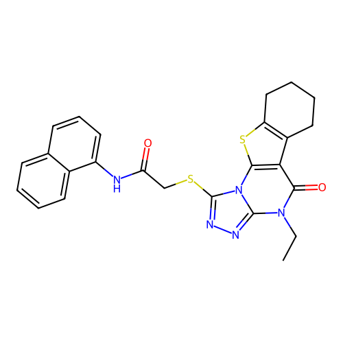 2-((4-ethyl-5-oxo-4,5,6,7,8,9-hexahydrobenzo[4,5]thieno[3,2-e][1,2,4]triazolo[4,3-a]pyrimidin-1-yl)thio)-N-(naphthalen-1-yl)acetamide structure
