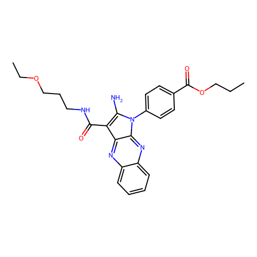 propyl 4-(2-amino-3-((3-ethoxypropyl)carbamoyl)-1H-pyrrolo[2,3-b]quinoxalin-1-yl)benzoate structure