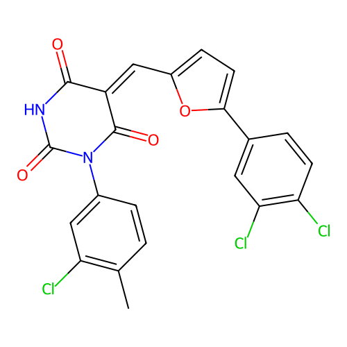 (5Z)-1-(3-chloro-4-methylphenyl)-5-[[5-(3,4-dichlorophenyl)furan-2-yl]methylidene]-1,3-diazinane-2,4,6-trione structure